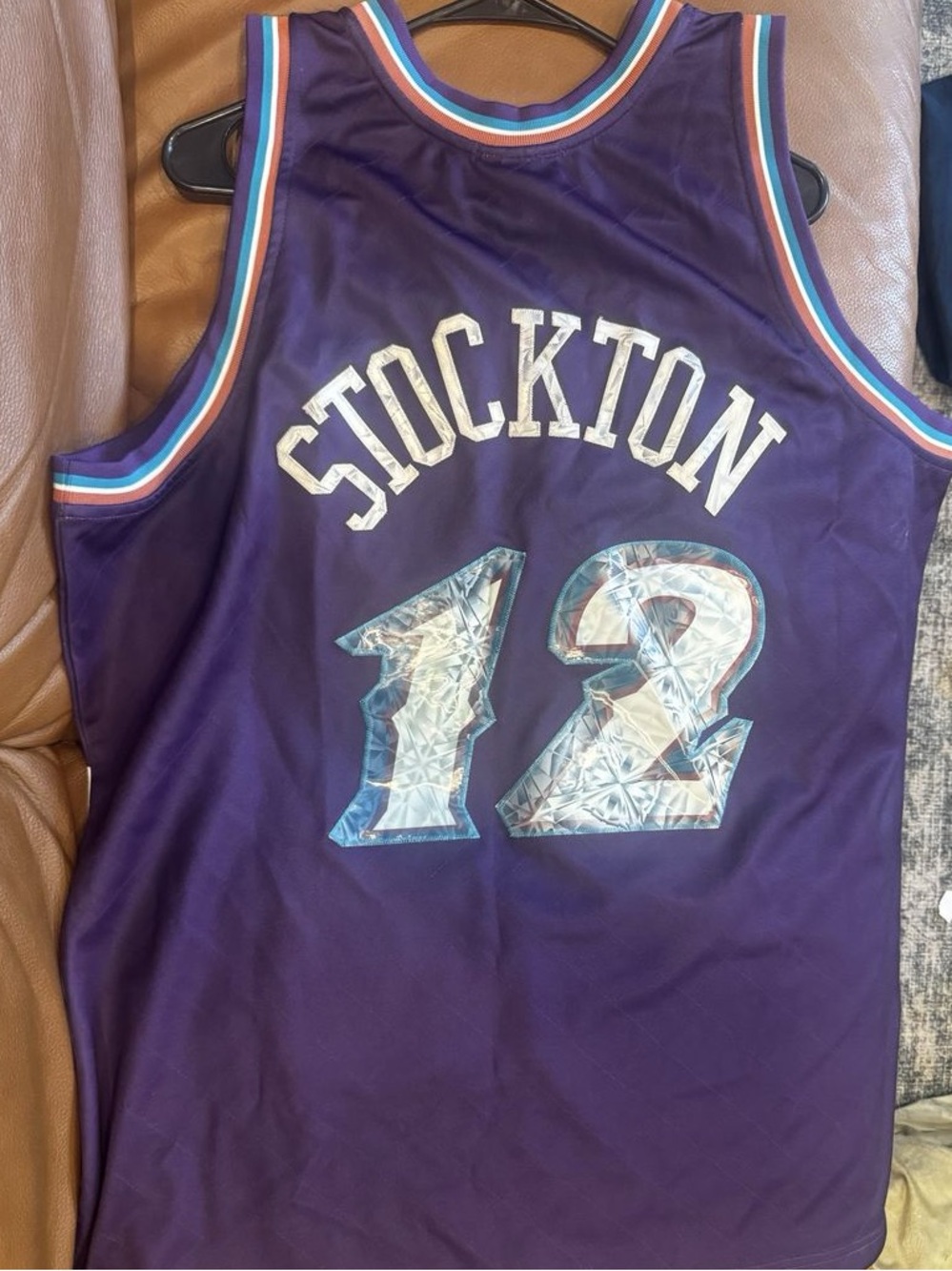 Mitchell & Ness Utah Jazz Stockton Purple White Gradient Basketball Jersey #12 - Picture 2 of 2